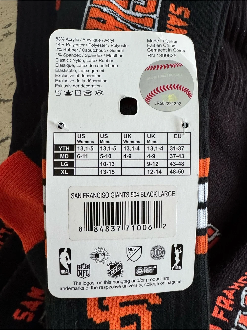 MLB San Francisco Giandt Crew Socks - 5 pack - large